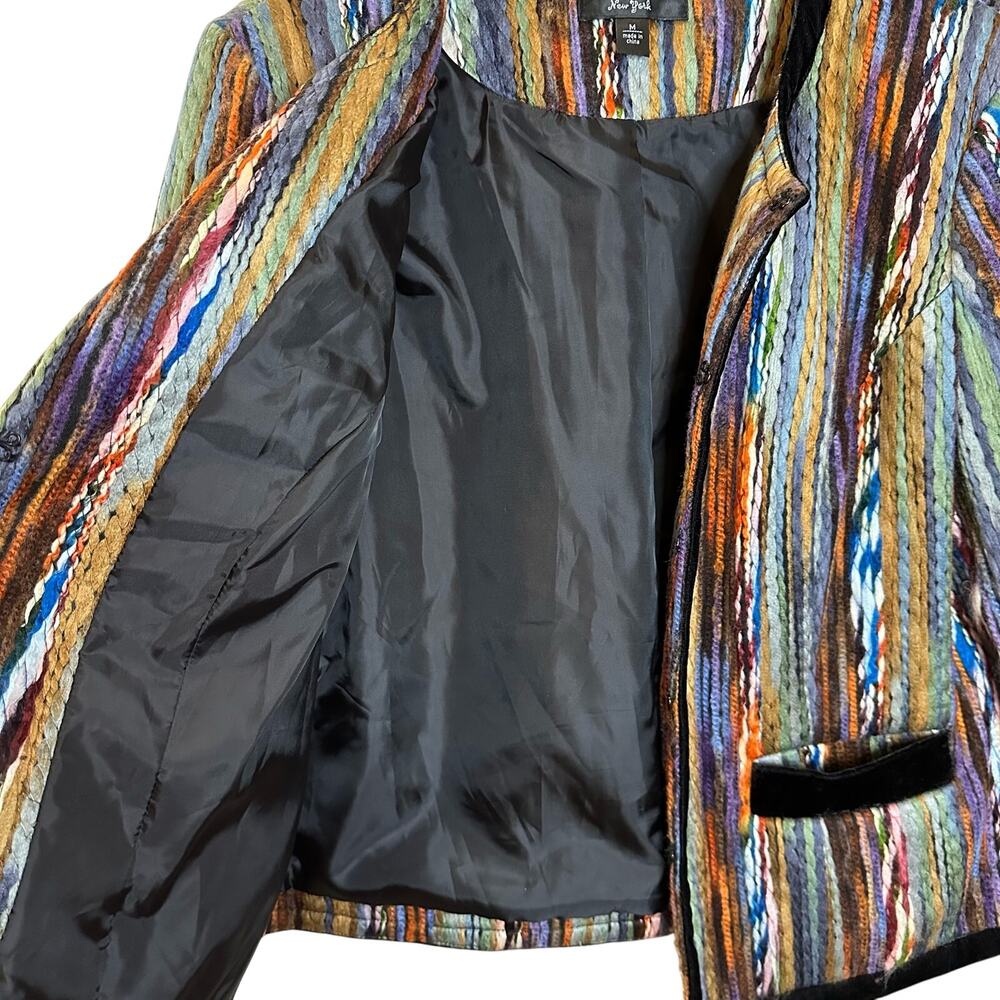 Katherine New York Multicolor Rainbow Thread Yarn Embroidered Blazer Jacket M - Picture 7 of 9